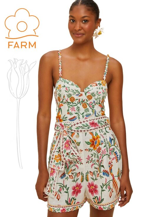 FARM Rio Pants - Farm Rio off-Off-White Delicate Forest euroflax™ Premium Linen Romper